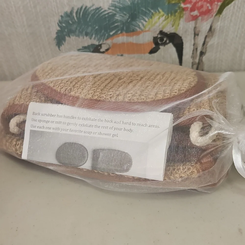 Ramie 3 Pc Bath Body Scrubbing Set Comes In Bag W Instructions NWT
